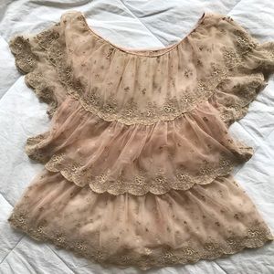 Beautiful double tier Miguelina mesh lace blouse